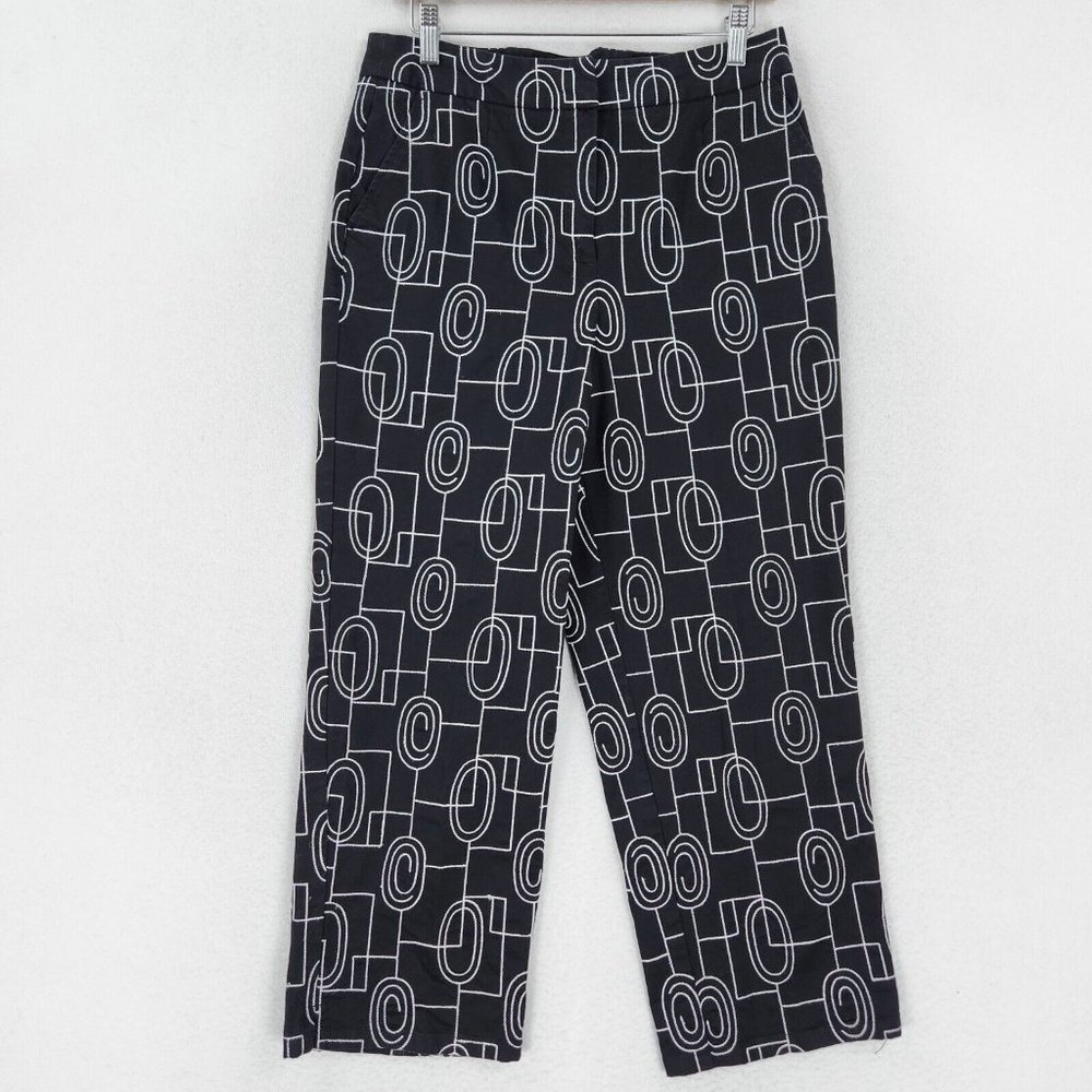 Talbots Pants Womens 10 Black White Embroidered Vintage High Waist Straight Leg